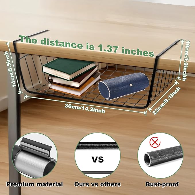 6 Pcs Undershelf Storage Basket Under Shelf Wire Basket Household Metal Under - Image 2