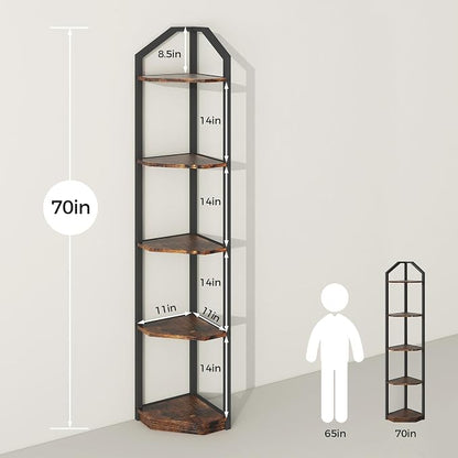 Fun Memories 5 Tier Corner Shelf, 70” Corner Shelf Stand, Corner Bookshelf - Image 3