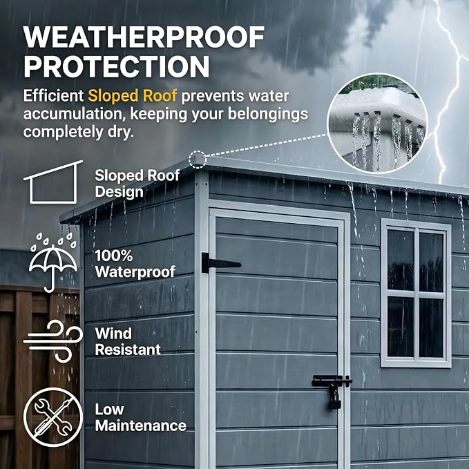 Gizoon 5x3 FT Resin Outdoor Storage Shed, Weather-Resistant Plastic Garden Tool - Image 3