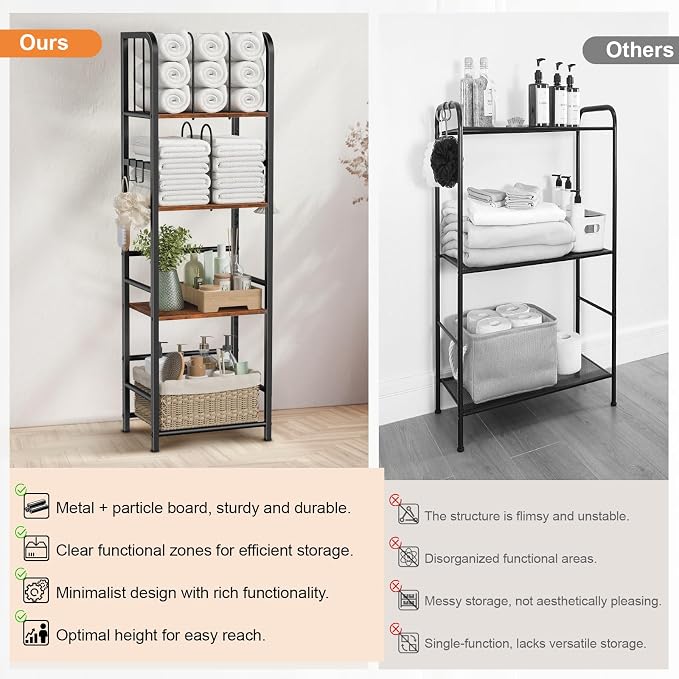 Snughome Towel Rack Free Standing 4-Tier M-Shaped Detachable Dividers, Metal - Image 7