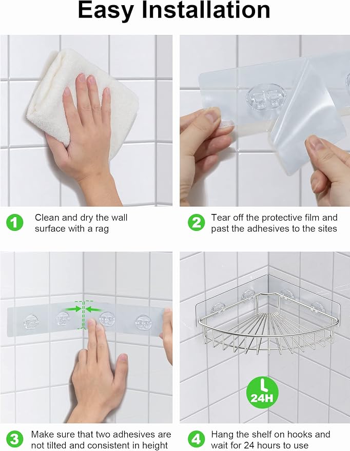SMARTAKE 2-Pack Corner Shower Caddy, SUS304 Stainless Steel, Wall Mounted - Image 7