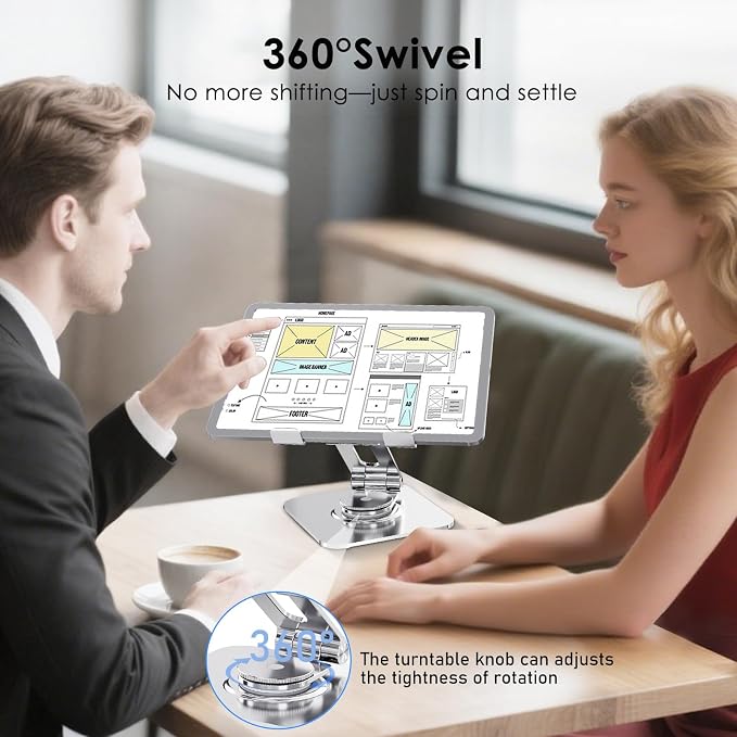 Tablet Stand for Desk, 360° Swivel for iPad Holder, Aluminum Adjustable Tablet - Image 4