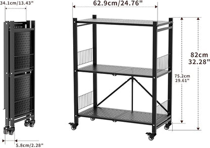 Folding Storage Shelves No Assembly, 3 Tier Metal Foldable Shelves - Image 2
