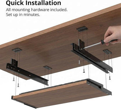 1 Set Underdesk Keyboard Tray Sliding Rails, 14-23 Inch Heavy Duty Steel Drawer - Image 3