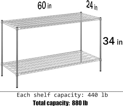 24" Deep x 60" Wide x 34" Height Wire Shelving Kit | 2-Tier | NSF Commercial - Image 3