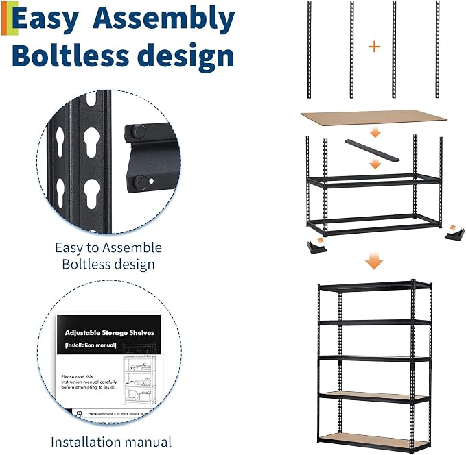 Storage Shelving Unit, 5-Tier Adjustable Metal Storage Shelves - Image 7