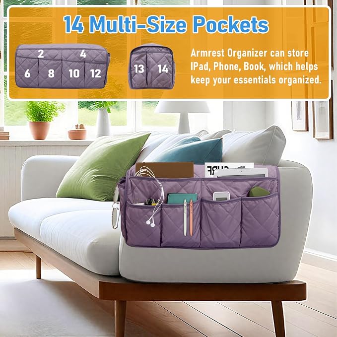 Armchair Caddy, Sofa Armrest Organizer, Non Slip Recliner Organizer, Remote - Image 3
