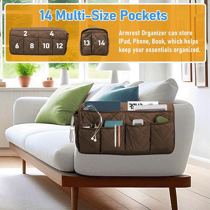 Armchair Caddy, Sofa Armrest Organizer, Non Slip Recliner Organizer, Remote - Image 3