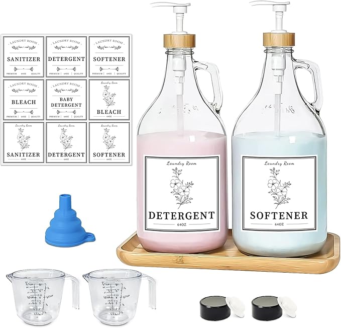 2 Pcs Glass Laundry Detergent Dispenser Bottle, Liquid Laundry Soap Dispenser by LIKAJON