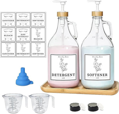 2 Pcs Glass Laundry Detergent Dispenser Bottle, Liquid Laundry Soap Dispenser by LIKAJON