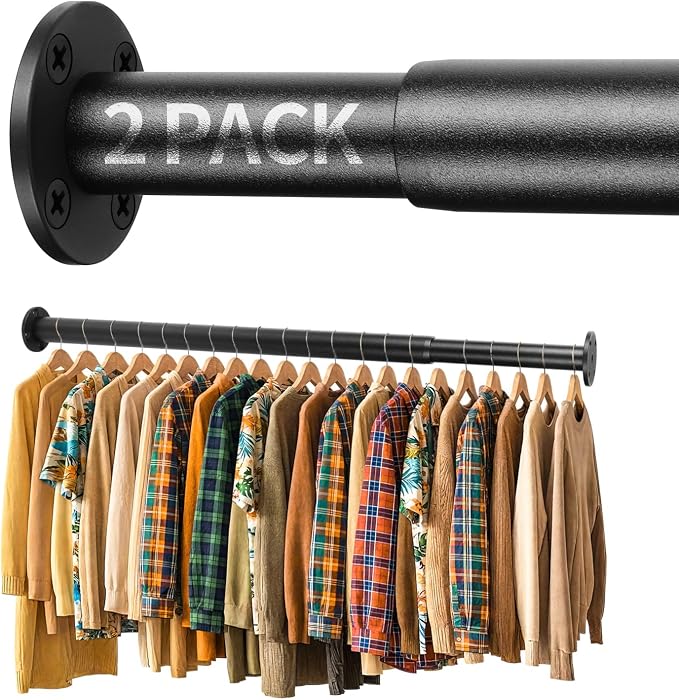 BaiNong Closet Rods for Hanging Clothes Adjustable 17"-30" Black 2 Pack | Heavy by BaiNong