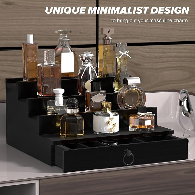 upcessory Cologne Organizer for Men, 4 Tier Black Wood Perfume Organizer - Image 9