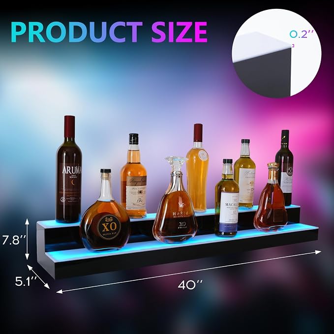 Led Lighted Liquor Bottle Display Shelf, 40 Inch 2 Tier Whiskey Rack, Support - Image 3