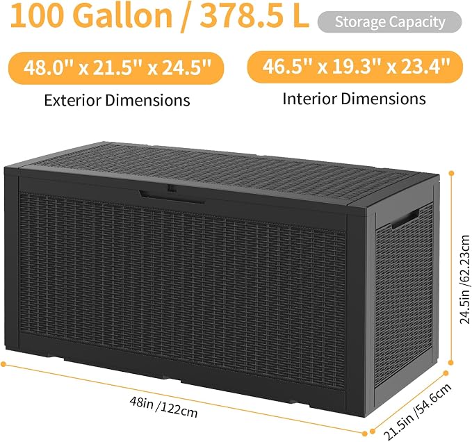 100 Gallon Waterproof Large Resin Deck Box, Lockable Storage Container - Image 2