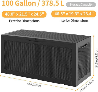 100 Gallon Waterproof Large Resin Deck Box, Lockable Storage Container - Image 2