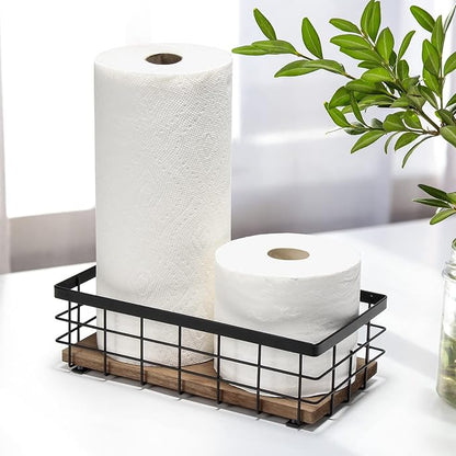 TJ.MOREE Small Metal Wire Basket, Decorative Wood Base Organizer - Image 2