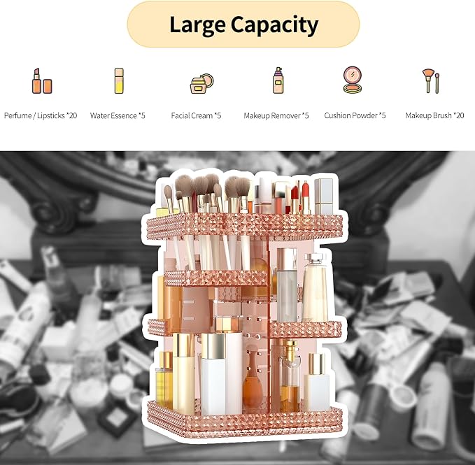 Rotating Makeup Organizer, Large Capacity Cosmetic Display Case, Acrylic - Image 2