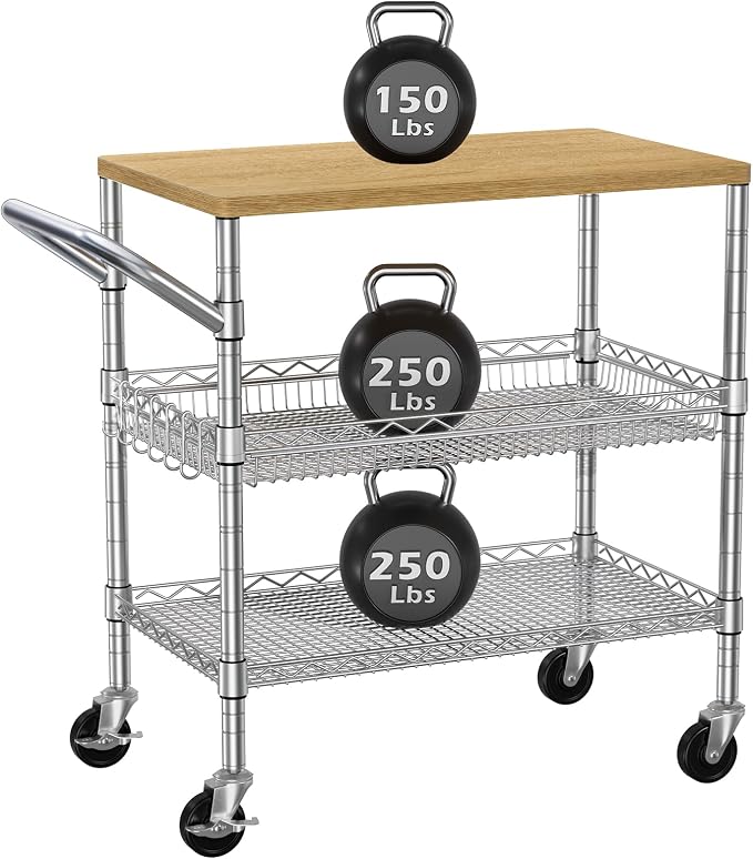 3 Tier Rolling Kitchen Carts on Wheels by BolDuckDirect