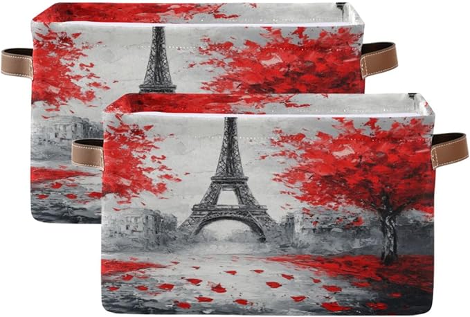 Paris Eiffel Tower Red Tree Storage Bins Box Foldable Shelf Basket by Unknown