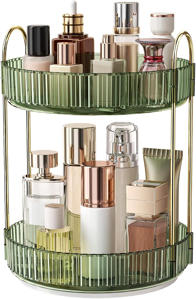 360° Rotating Makeup Organizer, Large Capacity Skincare Organizer, 2 Tier by Oifecsie