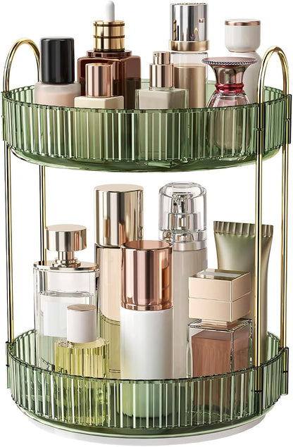 360° Rotating Makeup Organizer, Large Capacity Skincare Organizer, 2 Tier by Oifecsie