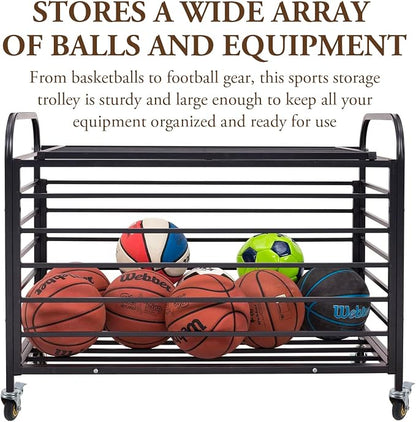 MyGift Professional Black Metal Rolling Sports Ball Storage Cart - Image 3