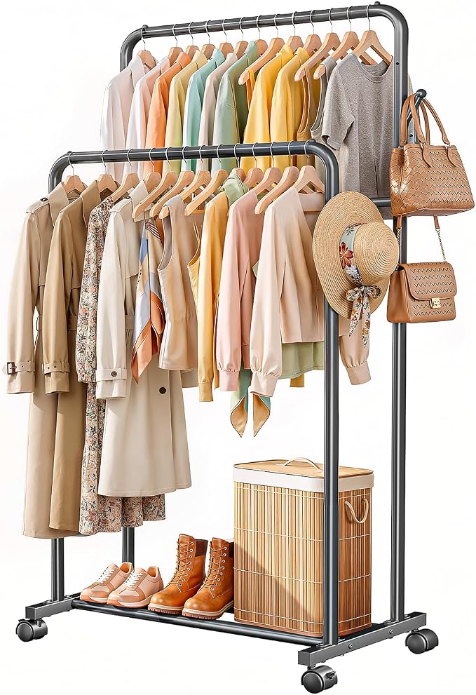 Delamu Clothes Rack Double Rods Clothing Racks by DELAMU