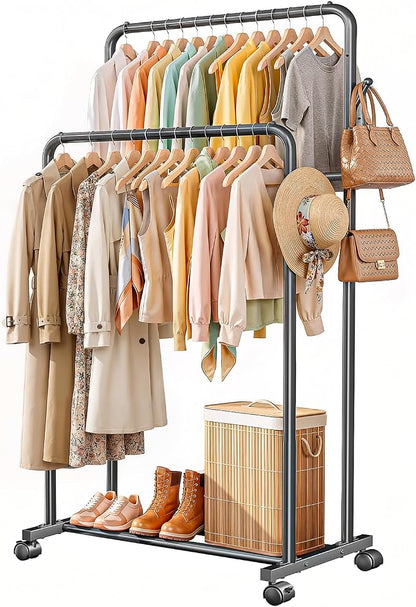 Delamu Clothes Rack Double Rods Clothing Racks by DELAMU