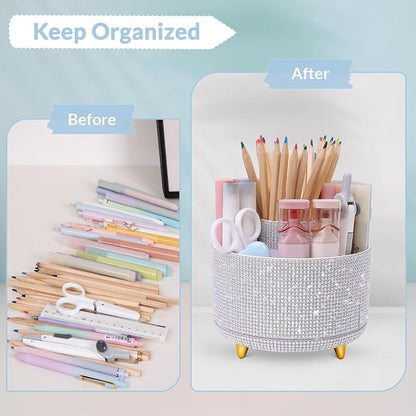 SKYDUE 360 Degree Rotating Desk Organizer, Shining Dual-Purpose Rhinestone - Image 5