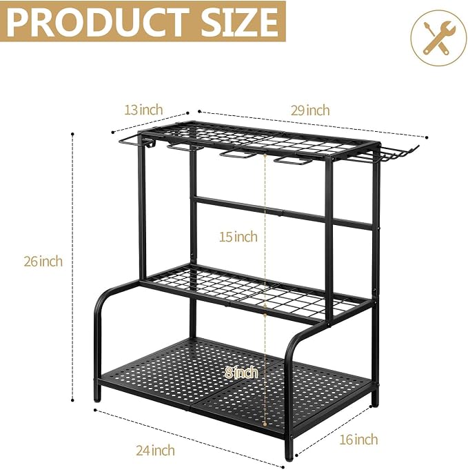 Garden Tool Storage Rack, 3 Tier Heavy-Duty Steel Garden Tool Organizer Stand - Image 2