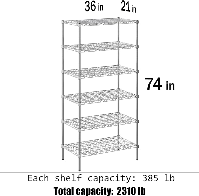 21" Deep x 36" Wide x 74" Height Wire Shelving Kit | 6-Tier | NSF Commercial - Image 3
