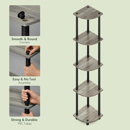 Furinno Turn-N-Tube Corner Shelf, 5-Tier Corner Bookshelf, Open Storage Shelves - Image 6