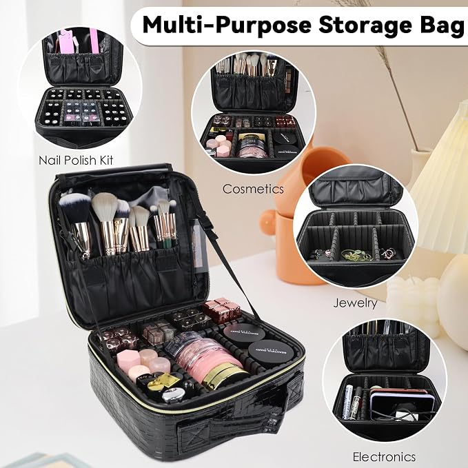 Travel Makeup Bag Makeup Cosmetic Train Case Organizer Portable Storage Bag - Image 6