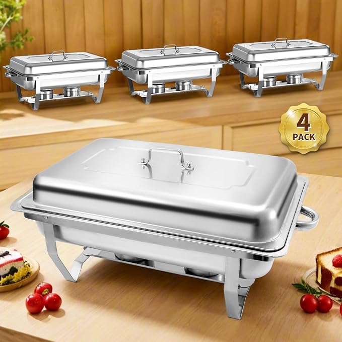 8 Qt 4 Pack Full Size Stainless Steel Chafing Dishes Buffet Set by Jacgood