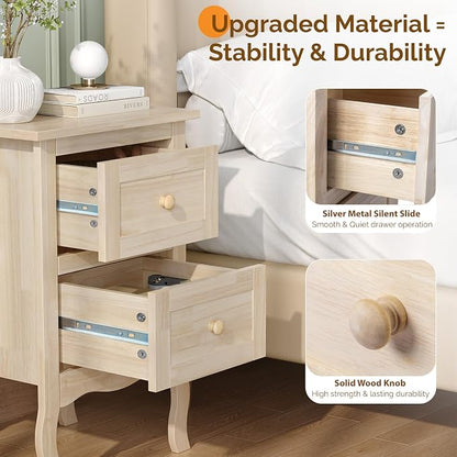 VINGLI Unfinished Solid Wood Nightstand - Image 5