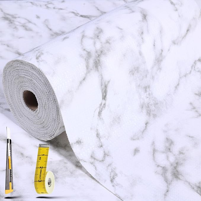 Shelf Liners for Kitchen Cabinets 17in x 30FT, Non Adhesive Drawer Liner Marble by Adwann