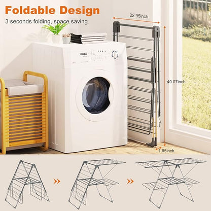 Bigzzia Clothes Drying Rack Foldable, 2-Level Large Laundry Drying Rack - Image 4
