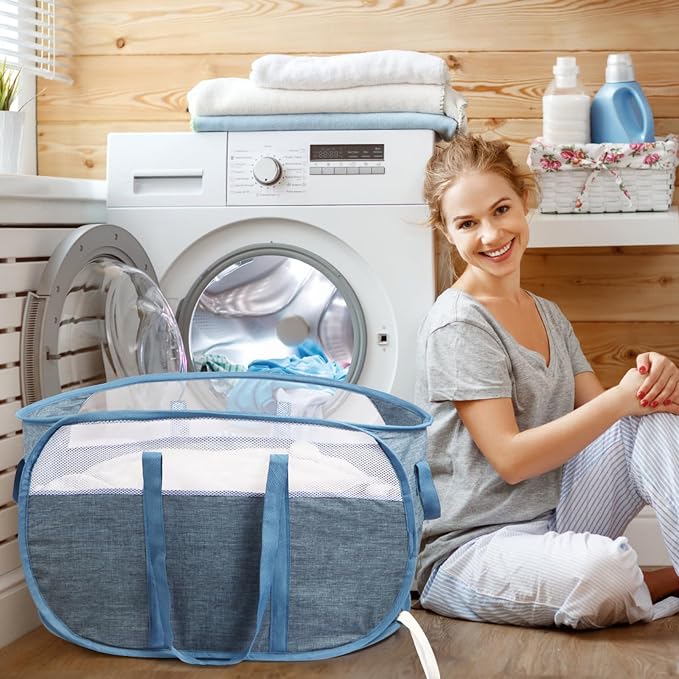 2 Pcs Collapsible Laundry Baskets, Tear Proof Pop Up Laundry Hamper - Image 2