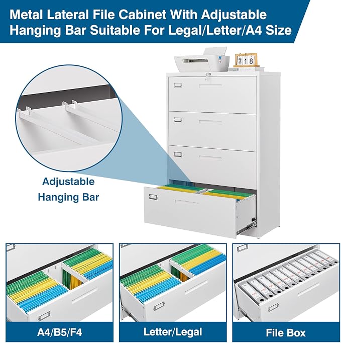 4 Drawer File Cabinet, Lateral Filing Cabinets - Image 5