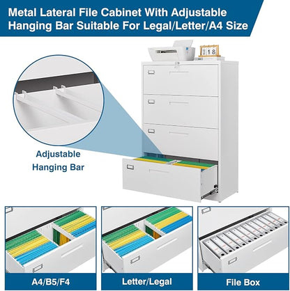 4 Drawer File Cabinet, Lateral Filing Cabinets - Image 5