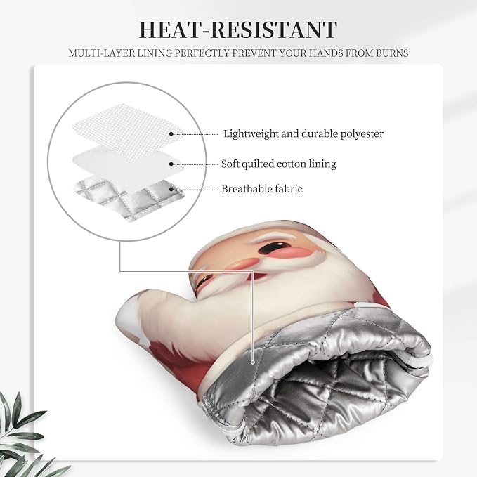 Cute Santa Claus Print Oven Mitts Set of 2, Heat Resistant Silicone Oven - Image 5