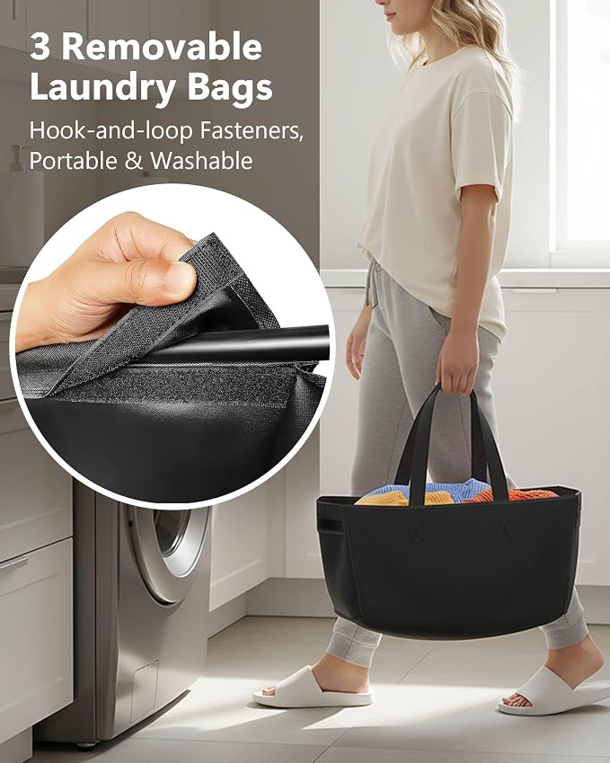 3 Section Laundry Sorter with Removable Bags, 120L Rolling Vertical Laundry - Image 3