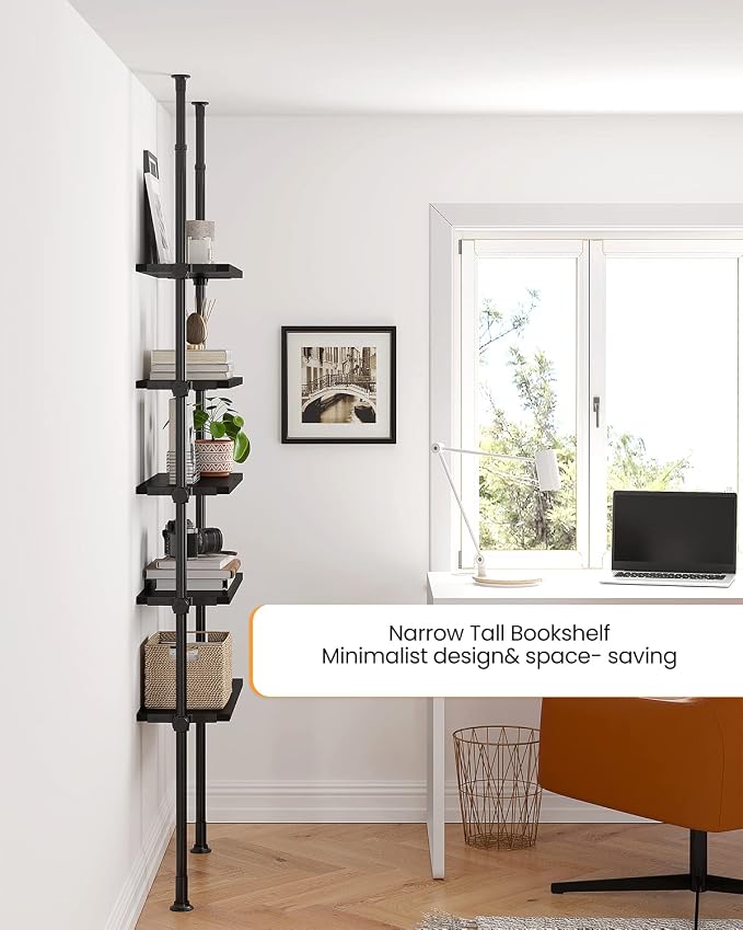 ALLZONE 5 Tiers Narrow Bookshelf, Tall Adjustable Ladder Book Shelf - Image 5