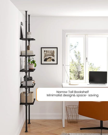 ALLZONE 5 Tiers Narrow Bookshelf, Tall Adjustable Ladder Book Shelf - Image 5