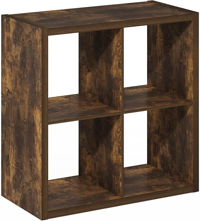 Furinno Cubicle 4-Cube Book Shelf, Extra Thick Frame Bookshelf, Amber Pine | - Image 10