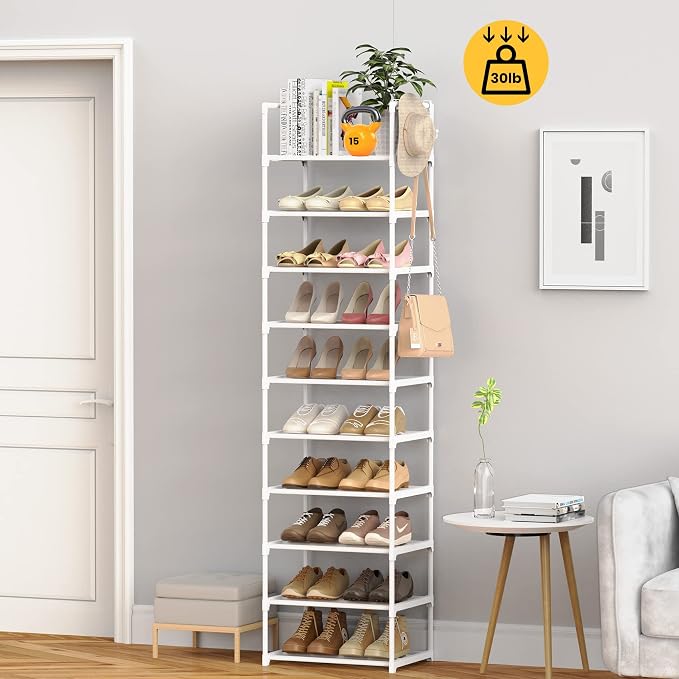 Metal Shoe Rack Organizer 10 Tiers, 20-24 Pairs Narrow Tall Shoe Racks - Image 2