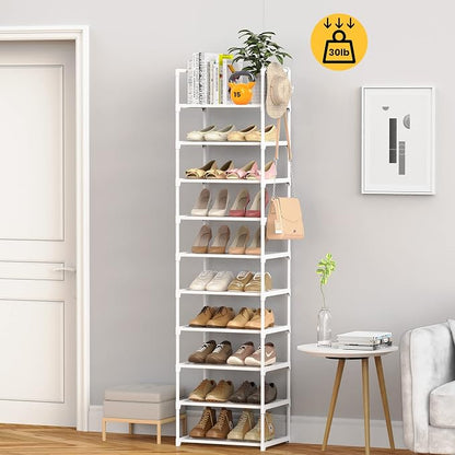 Metal Shoe Rack Organizer 10 Tiers, 20-24 Pairs Narrow Tall Shoe Racks - Image 2