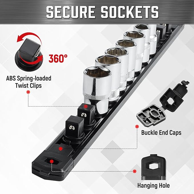 ALOANES 3-Piece Magnetic Socket Organizer, Heavy Duty Aluminum Socket Rails - Image 3