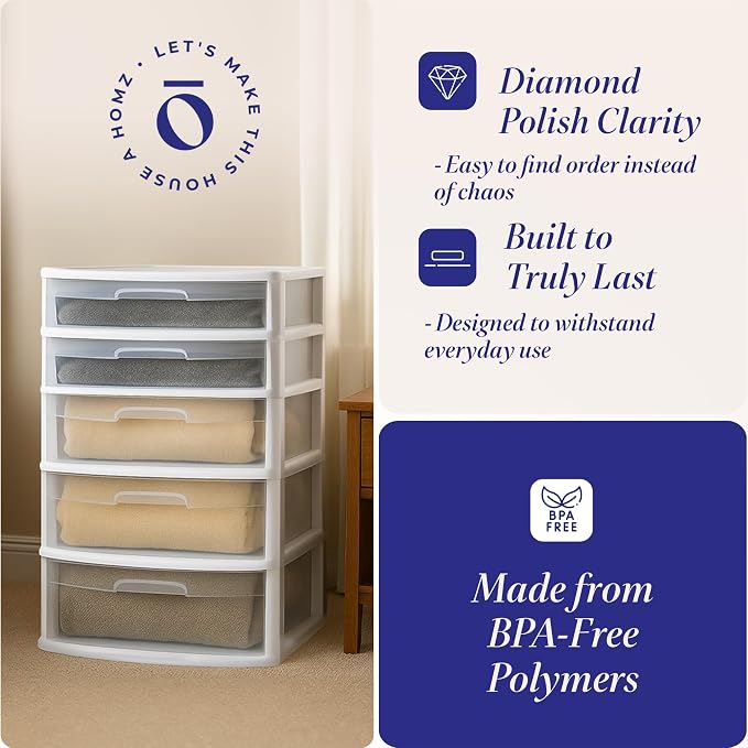 HOMZ Plastic 5 Wide Storage Tower, Home Office, and Dorm Rooms - Image 5