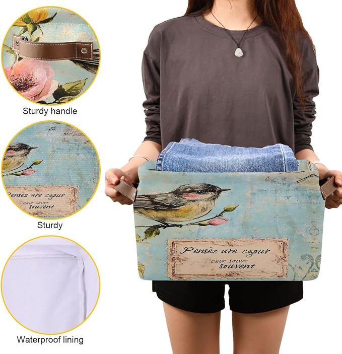 Shabby Chic Illustration Storage Bins Box Foldable Shelf Basket - Image 7